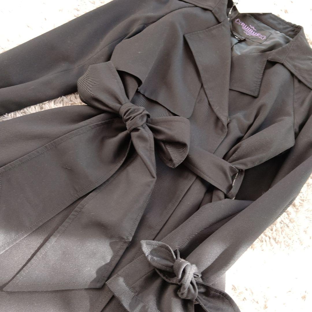 新品　ルイルエブティック　トレンチコート　ブラック　フレア　リボン　Ａライン