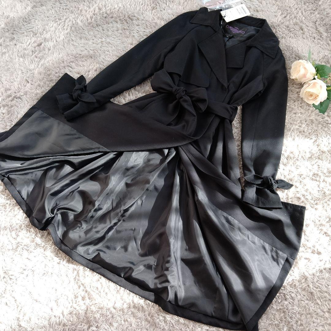 新品　ルイルエブティック　トレンチコート　ブラック　フレア　リボン　Ａライン