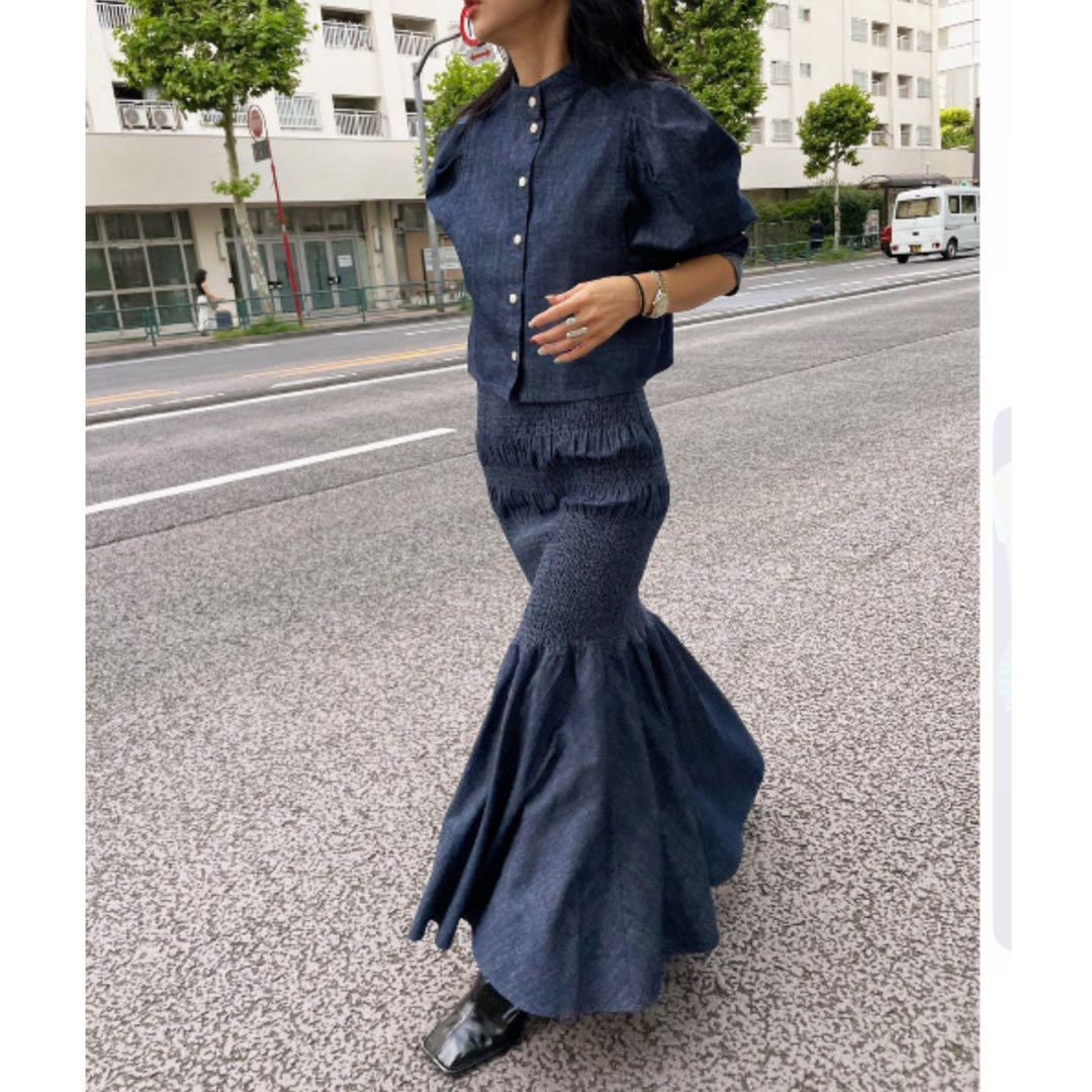 ワンピース 2WAY DENIM RANDAM SHIRRING DRESS