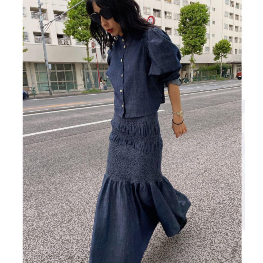 ワンピース 2WAY DENIM RANDAM SHIRRING DRESS