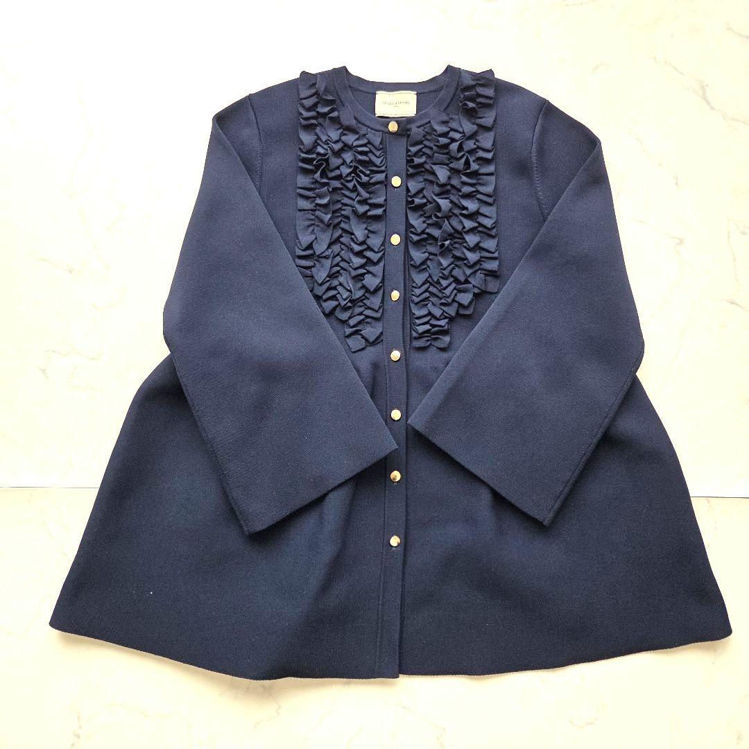 ユナイテッドアローズ　ミニフリル ニットカーディガン　ネイビー