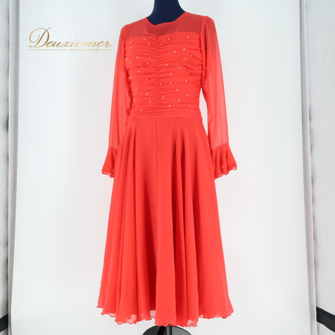 【日本製 社交ダンス衣装】レッド SORELI ワンピース ドレス 赤 レース