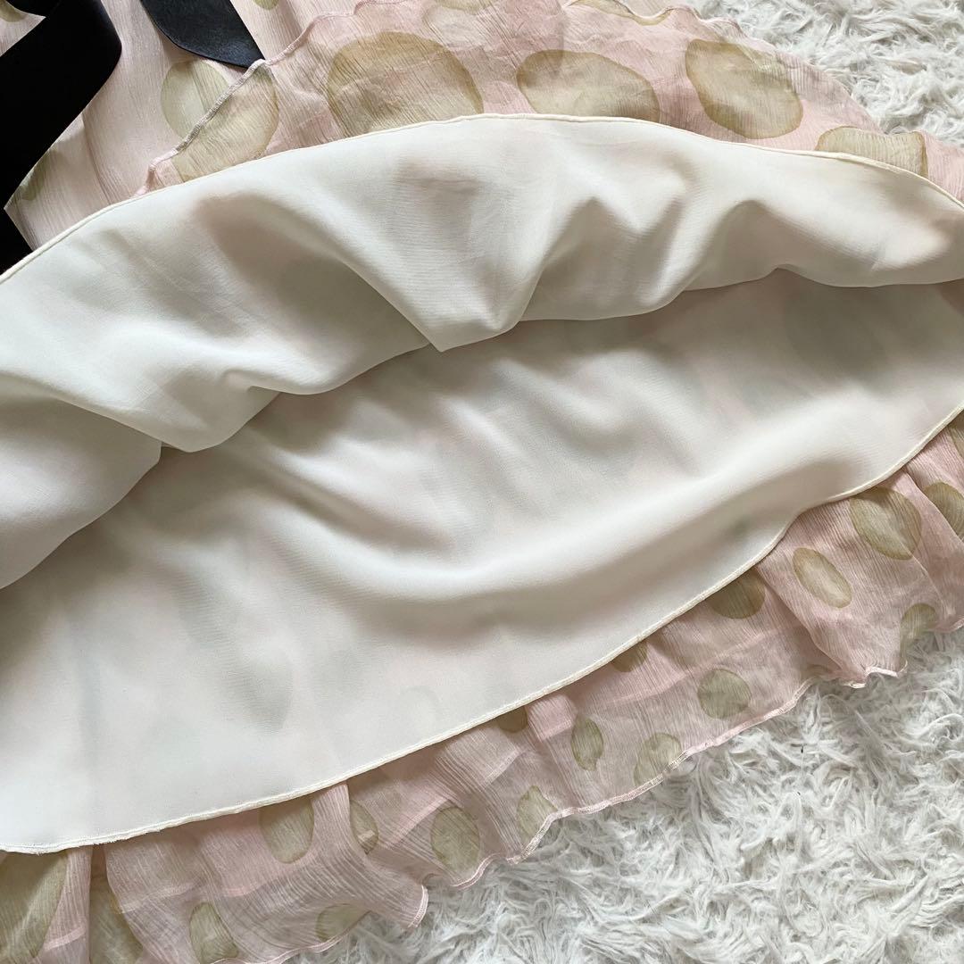 極美品■レッドヴァレンティノ　シルク100％　フリルワンピース　Aライン　42