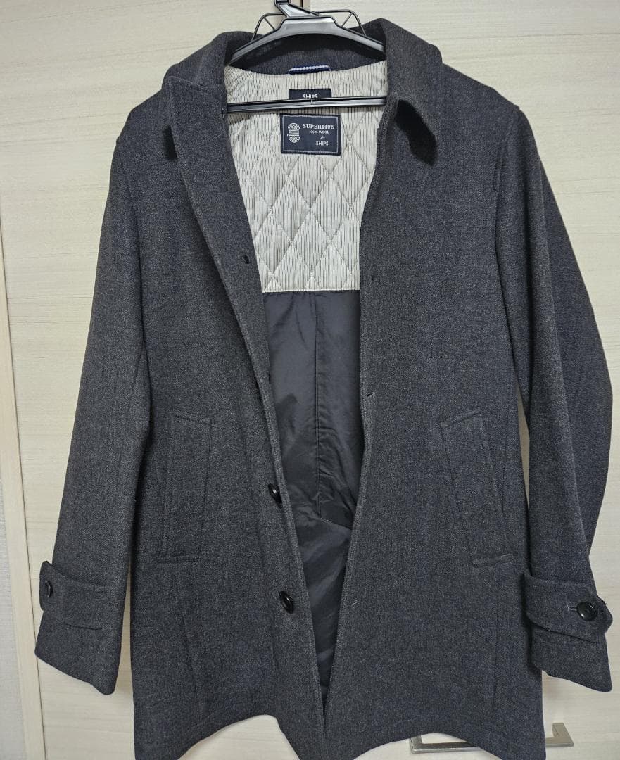 美品 SHIPS メルトン シングル ロングピーコート