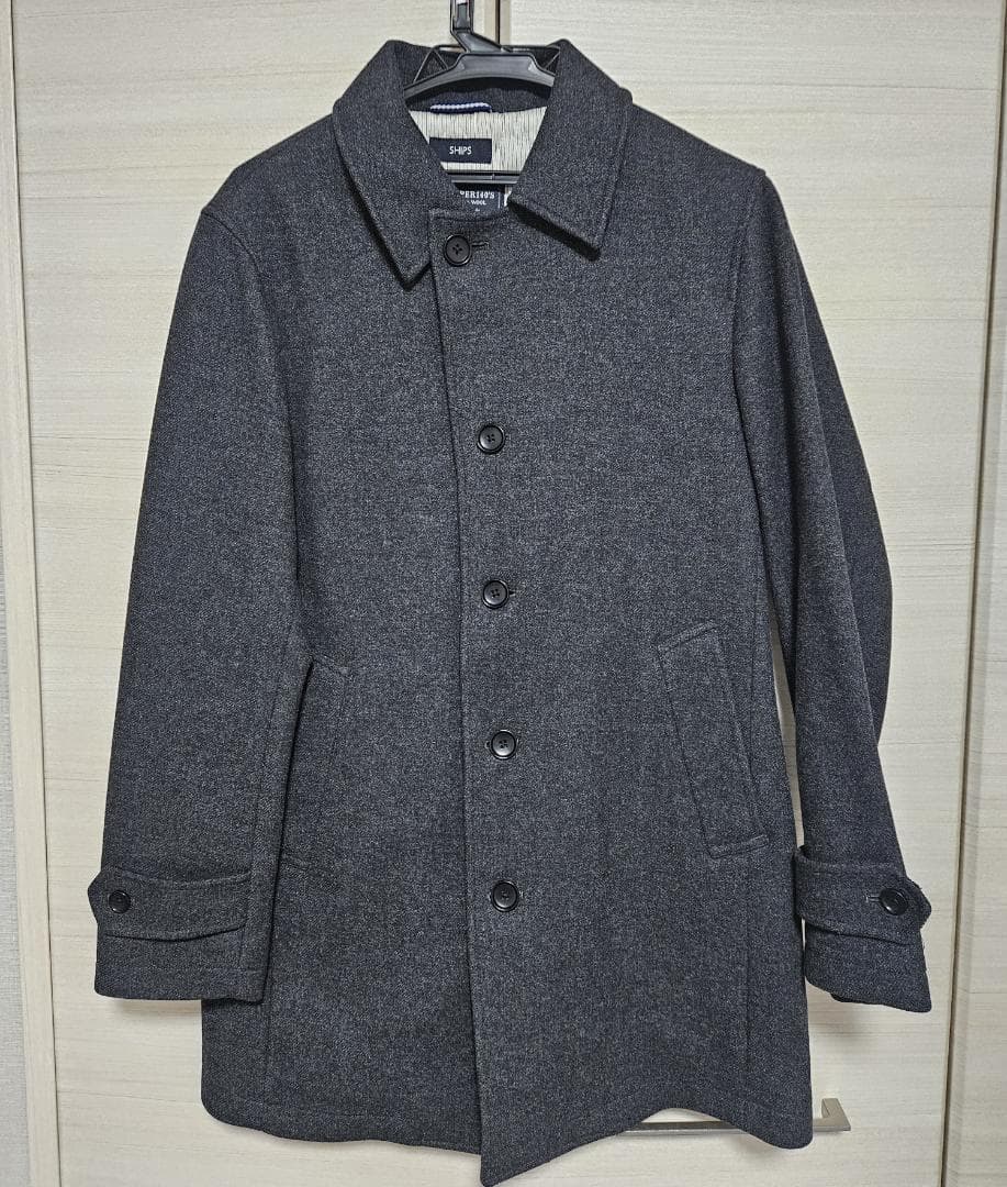美品 SHIPS メルトン シングル ロングピーコート