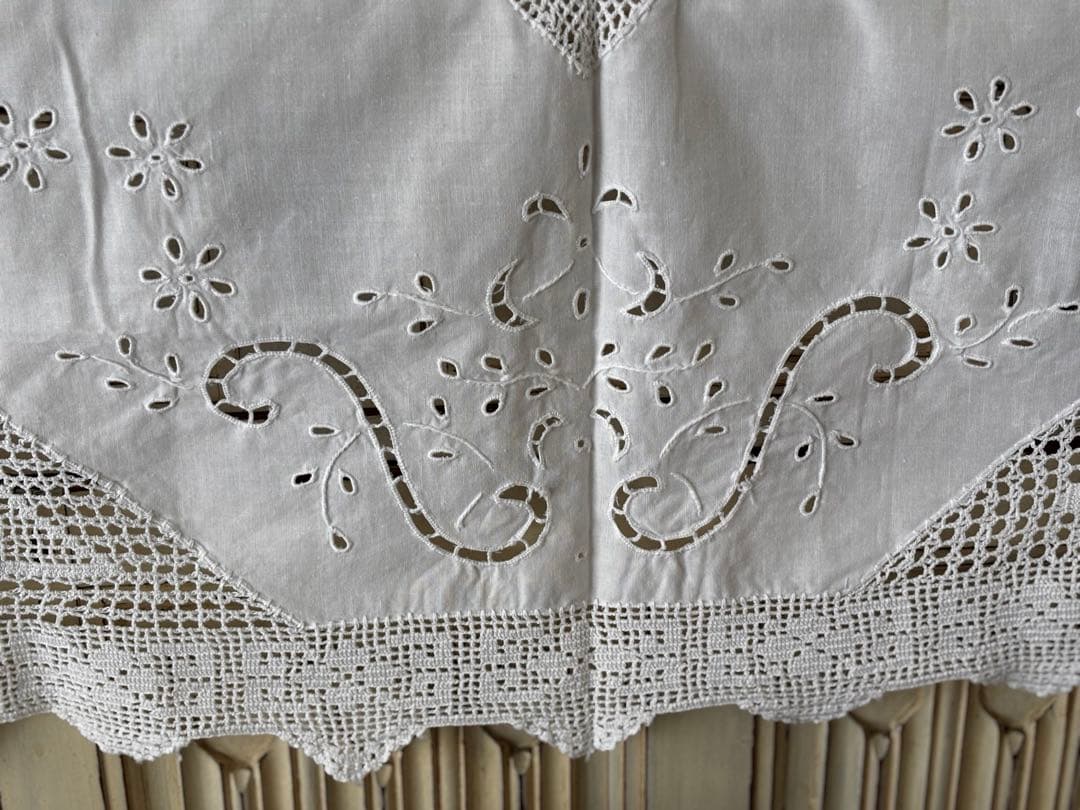 フランス　蚤の市　テーブルクロス ホワイト　レース