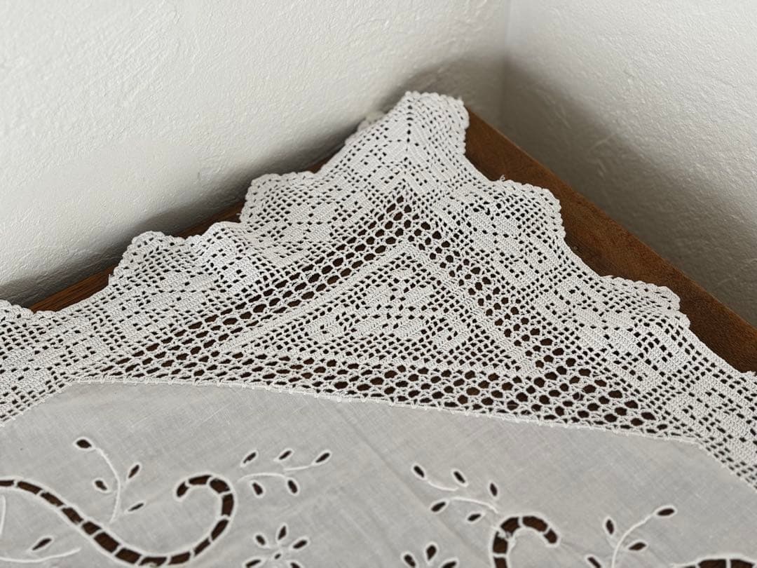 フランス　蚤の市　テーブルクロス ホワイト　レース