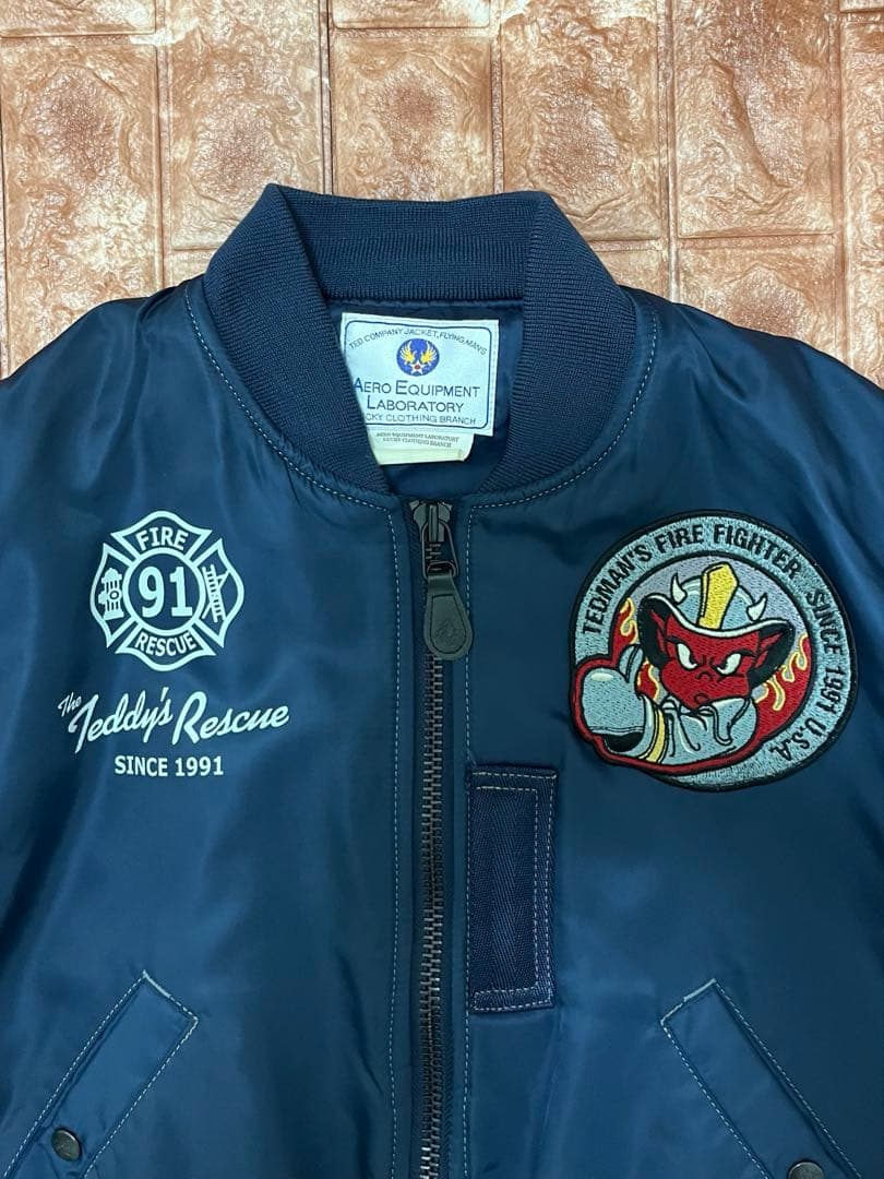 TEDMAN ファイアーマン 消防士 刺繍ワッペン MA-1ネイビー Mサイズ