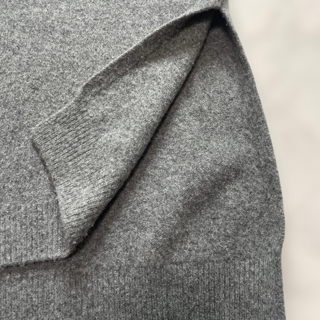 エンフォルド　ニットワンピース　タートルネック　カシミヤウール　スリット　グレー