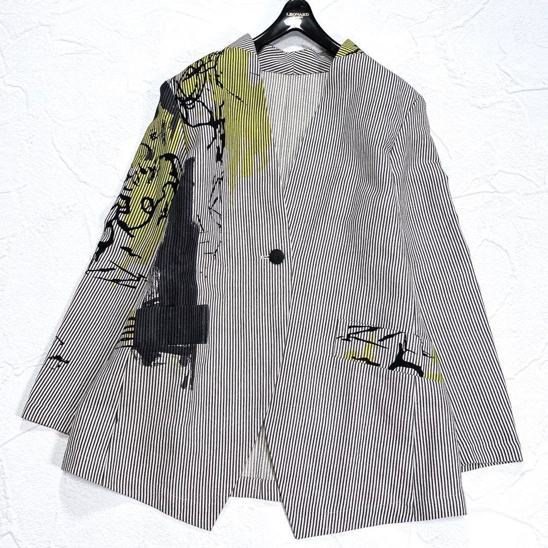 ✨美品✨2024年　芽風　センソユニコ　ノーカラージャケット　アート　1B　綿麻