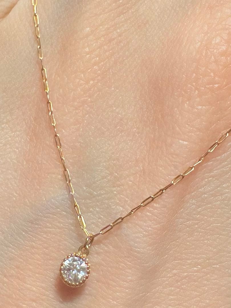【週末特別SALE】アガット K18ネックレス D0.1ct 一粒ダイヤミル打ち