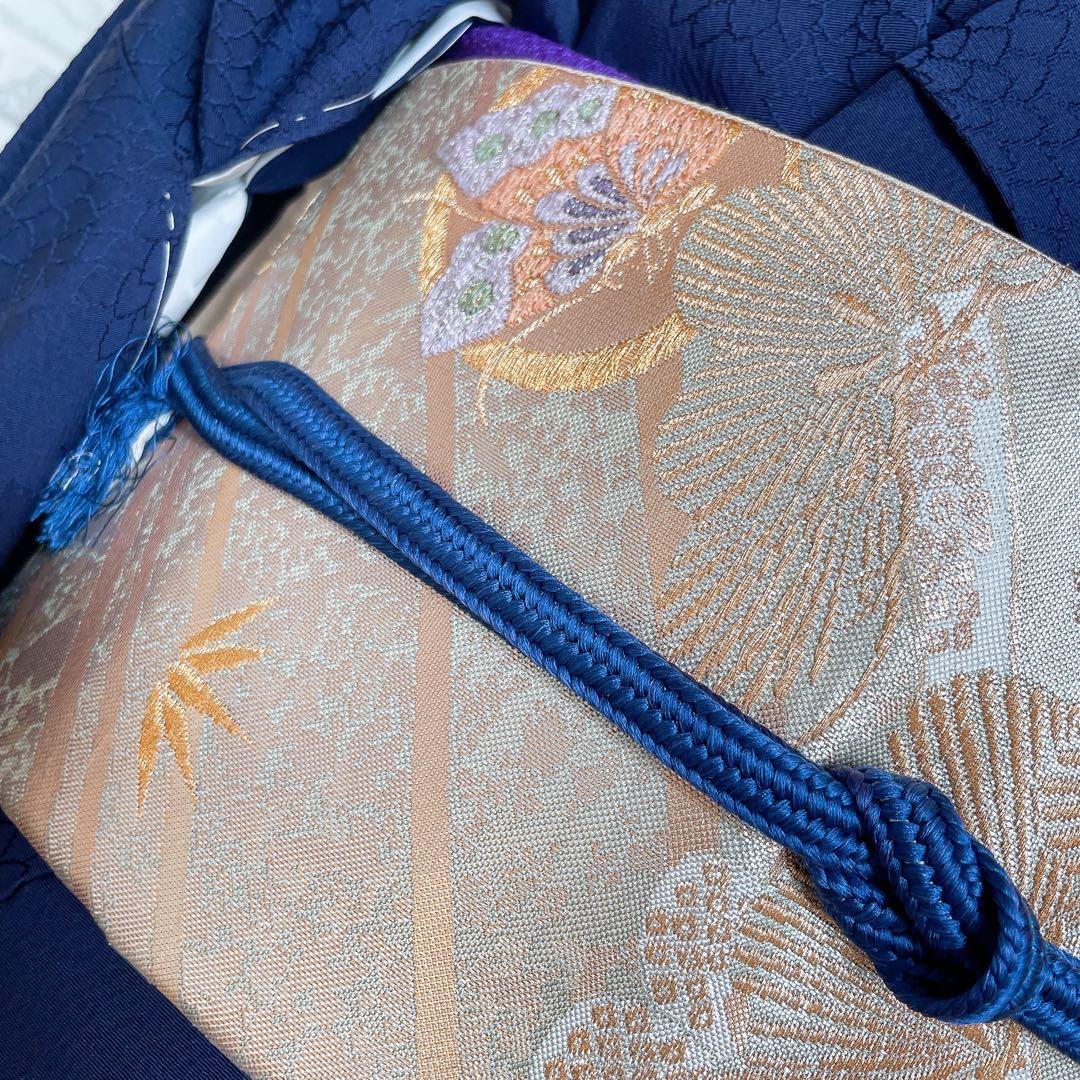 色無地　狢菊　地紋　紺色　躾糸付き　丸に片喰　シンプル　礼装　I1