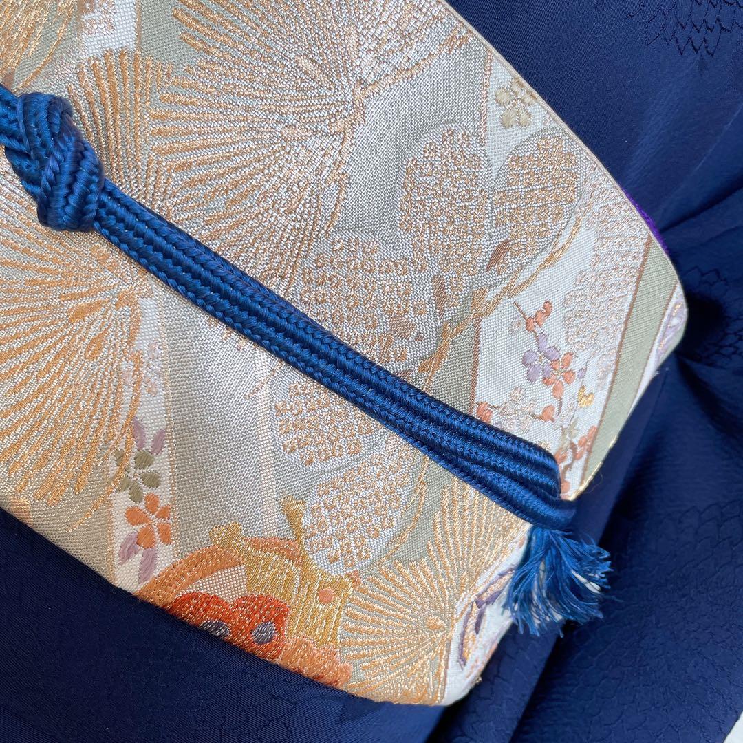 色無地　狢菊　地紋　紺色　躾糸付き　丸に片喰　シンプル　礼装　I1