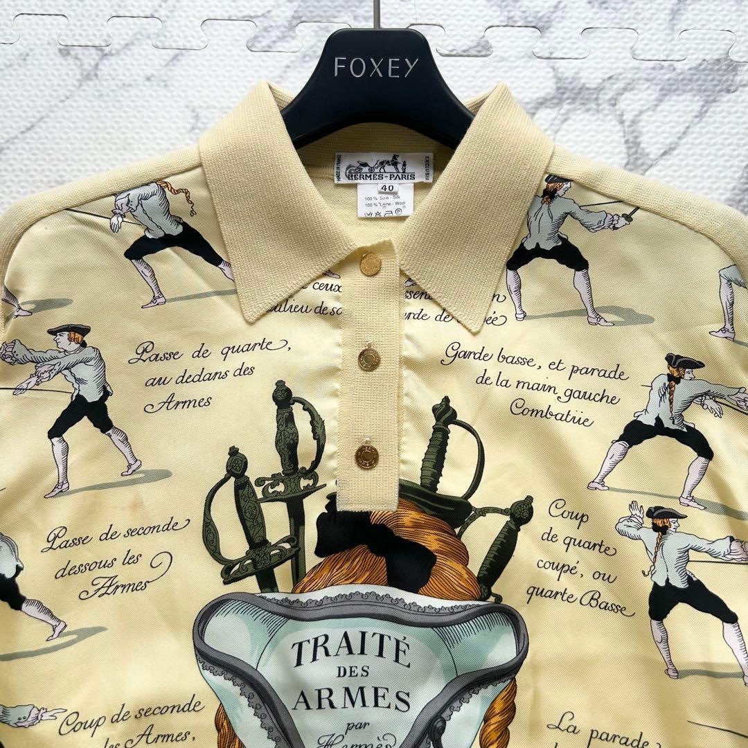 エルメス シルク 長袖シャツ ニット ポロ セリエボタン 40 ヴィンテージ