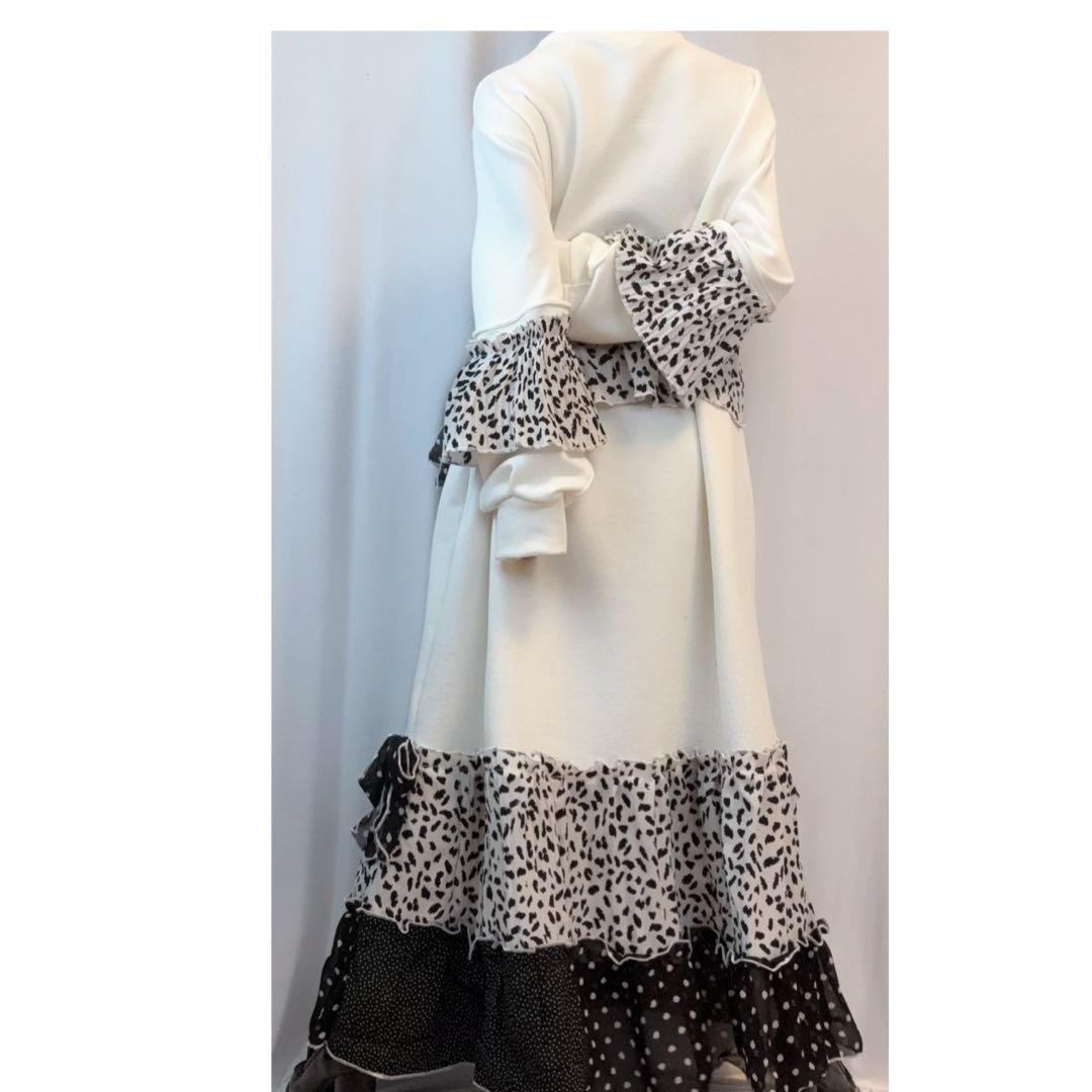 ③スウェット×ダルメシアン.ドット　フリル．リボンロングワンピース　大きいサイズ