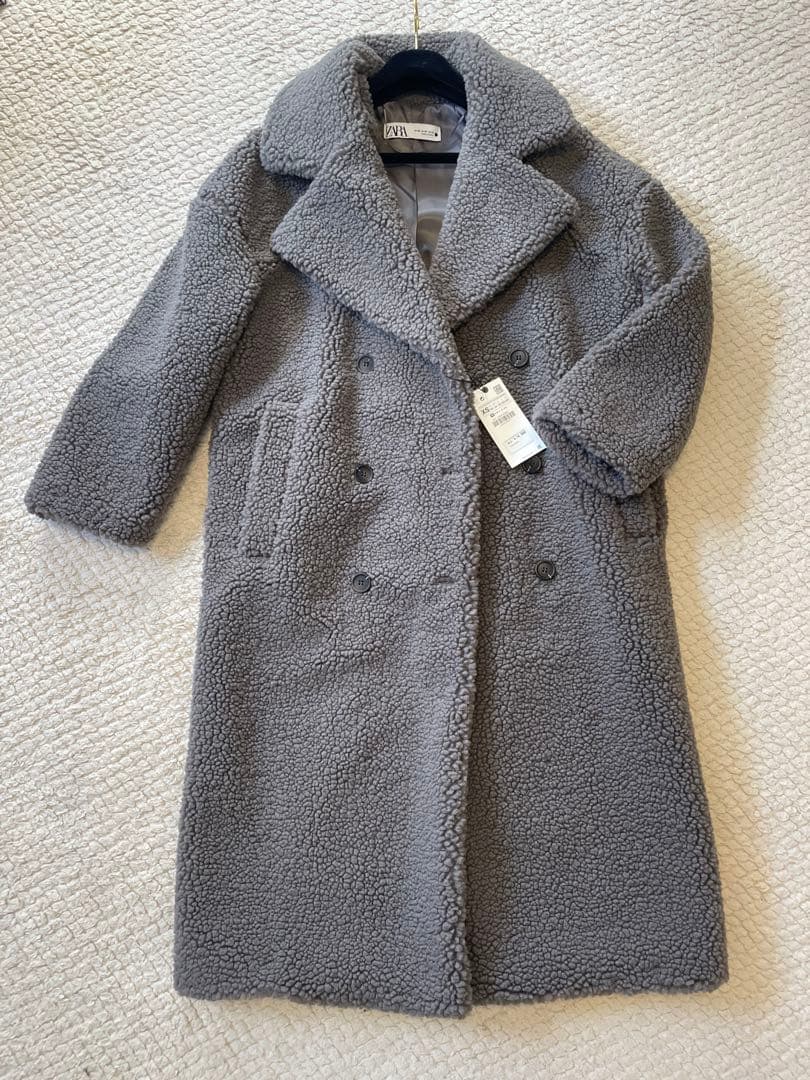 【新品タグ付き】ZARA ボアロングコート XS グレー