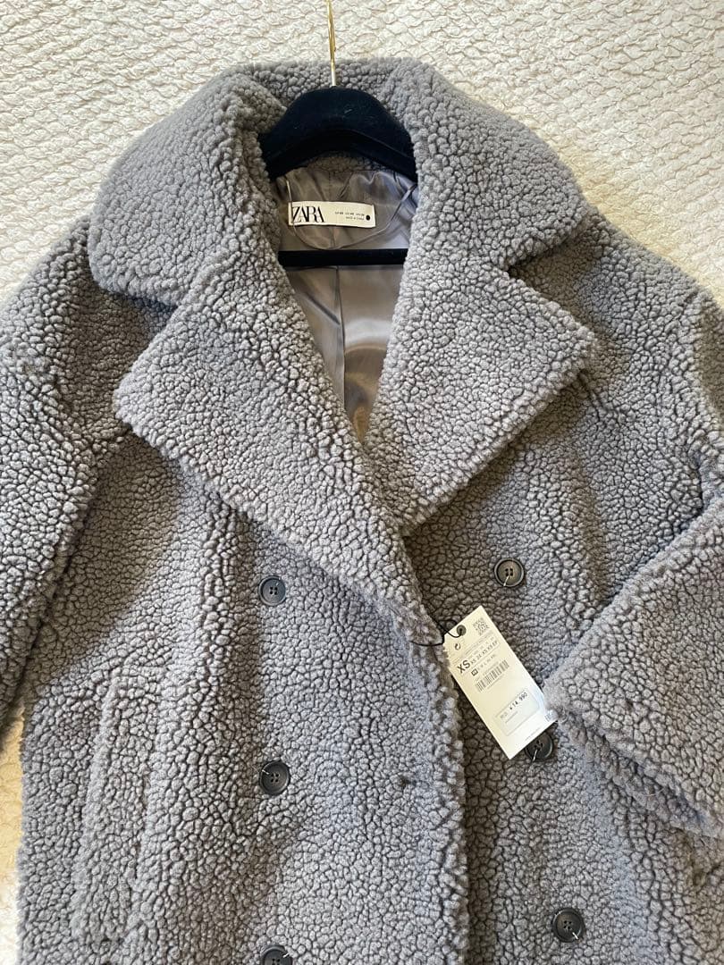 【新品タグ付き】ZARA ボアロングコート XS グレー