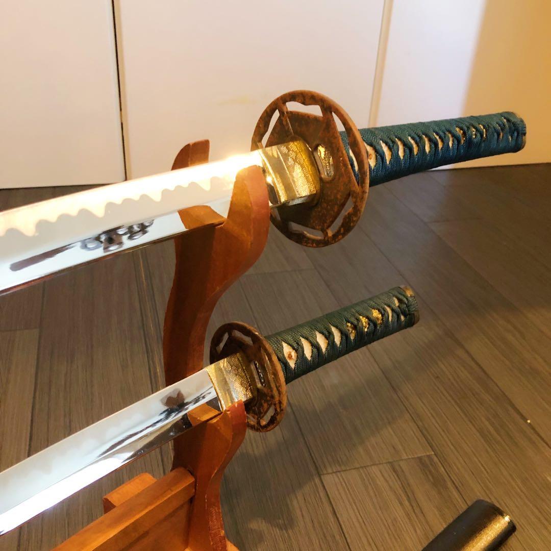 模造刀　緑拵え　美術刀剣　太刀　脇差　大小セット　2本セット