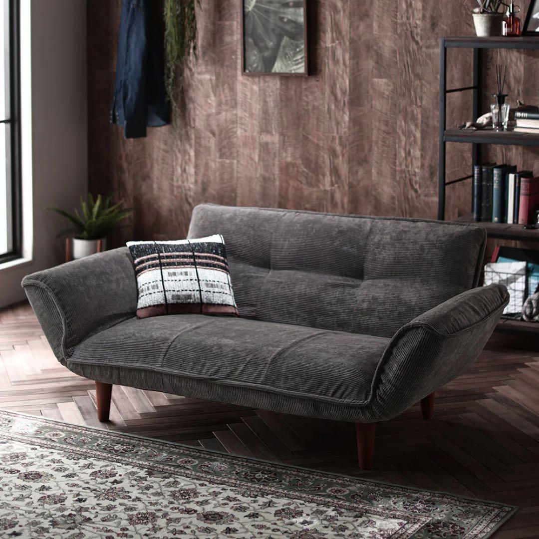 リクライニングソファ『Coroliコロリ』 2人掛コーデュロイ チャコールグレー