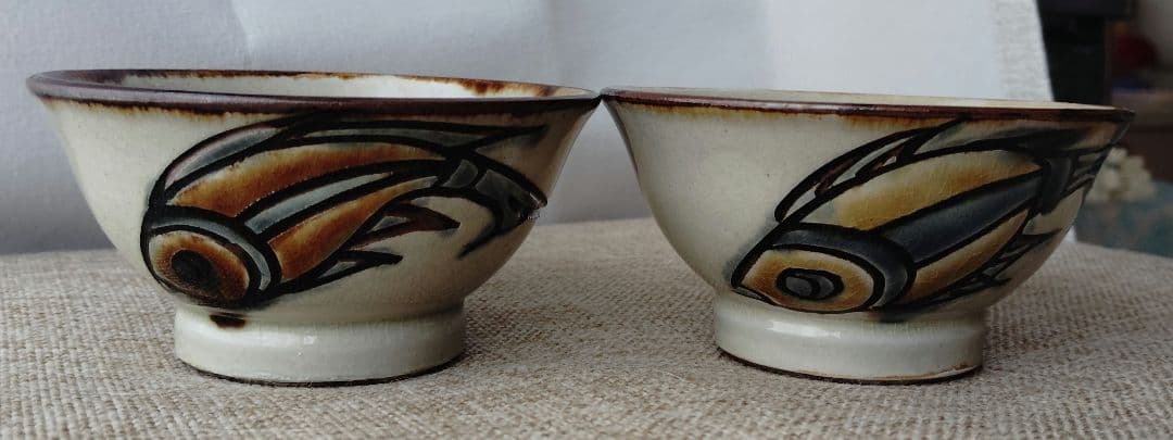 宮城須美子さん作　やちむん　魚模の小鉢2客セット