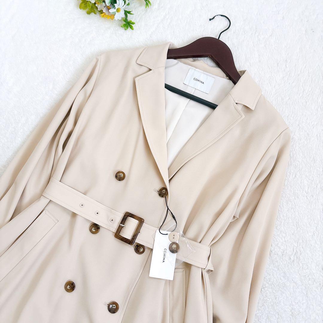 《新品》COHINA ダブルボタンフレアテロンチコート ベージュ レギュラー F