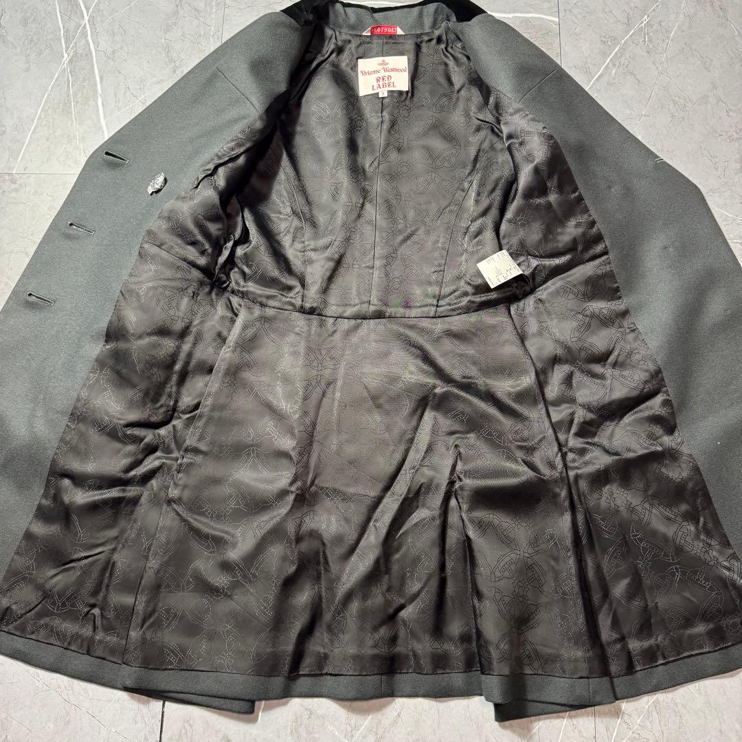 【美品】ヴィヴィアンウエストウッド　ロングコート　ベロア切替　オーブ　グレー