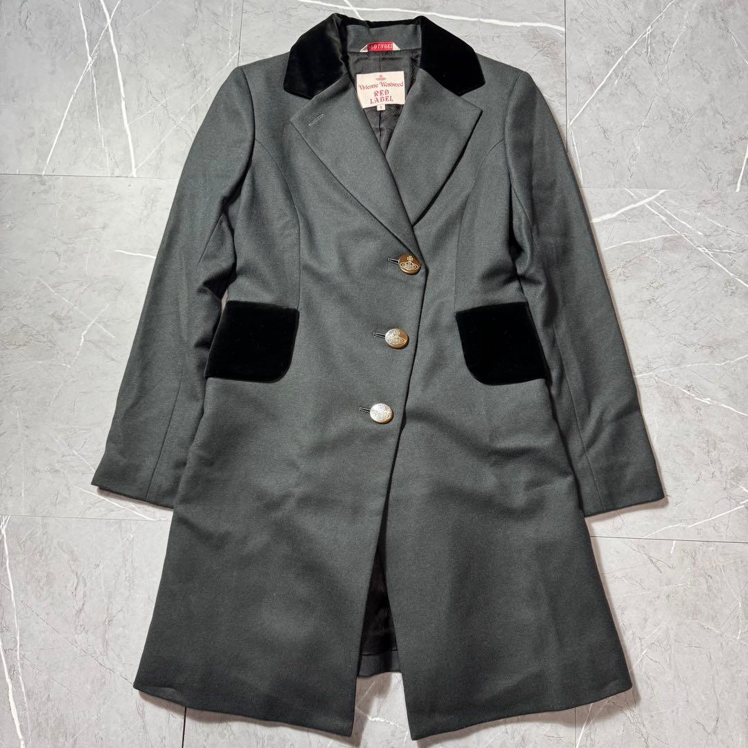 【美品】ヴィヴィアンウエストウッド　ロングコート　ベロア切替　オーブ　グレー