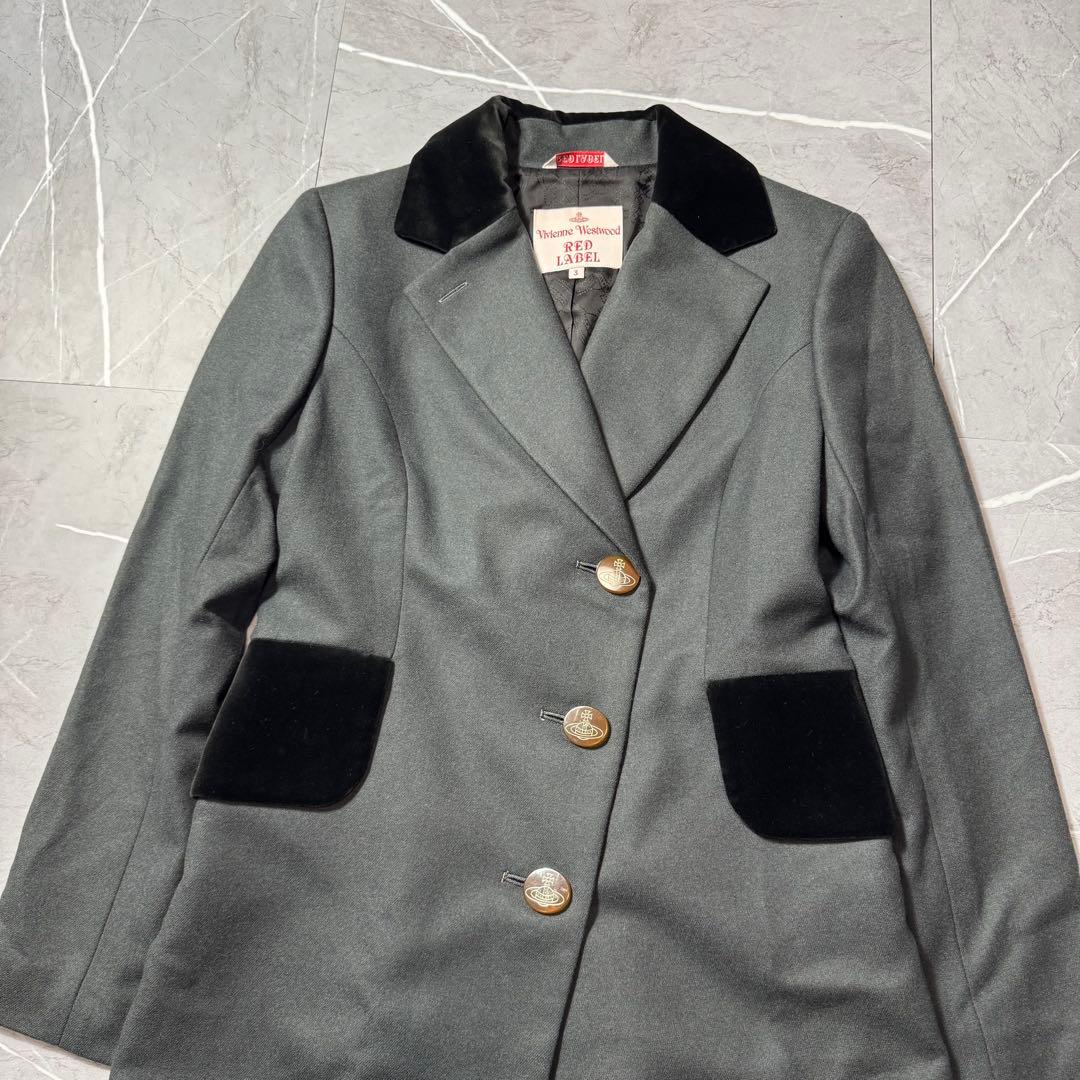 【美品】ヴィヴィアンウエストウッド　ロングコート　ベロア切替　オーブ　グレー