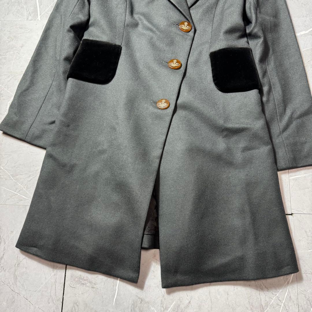 【美品】ヴィヴィアンウエストウッド　ロングコート　ベロア切替　オーブ　グレー