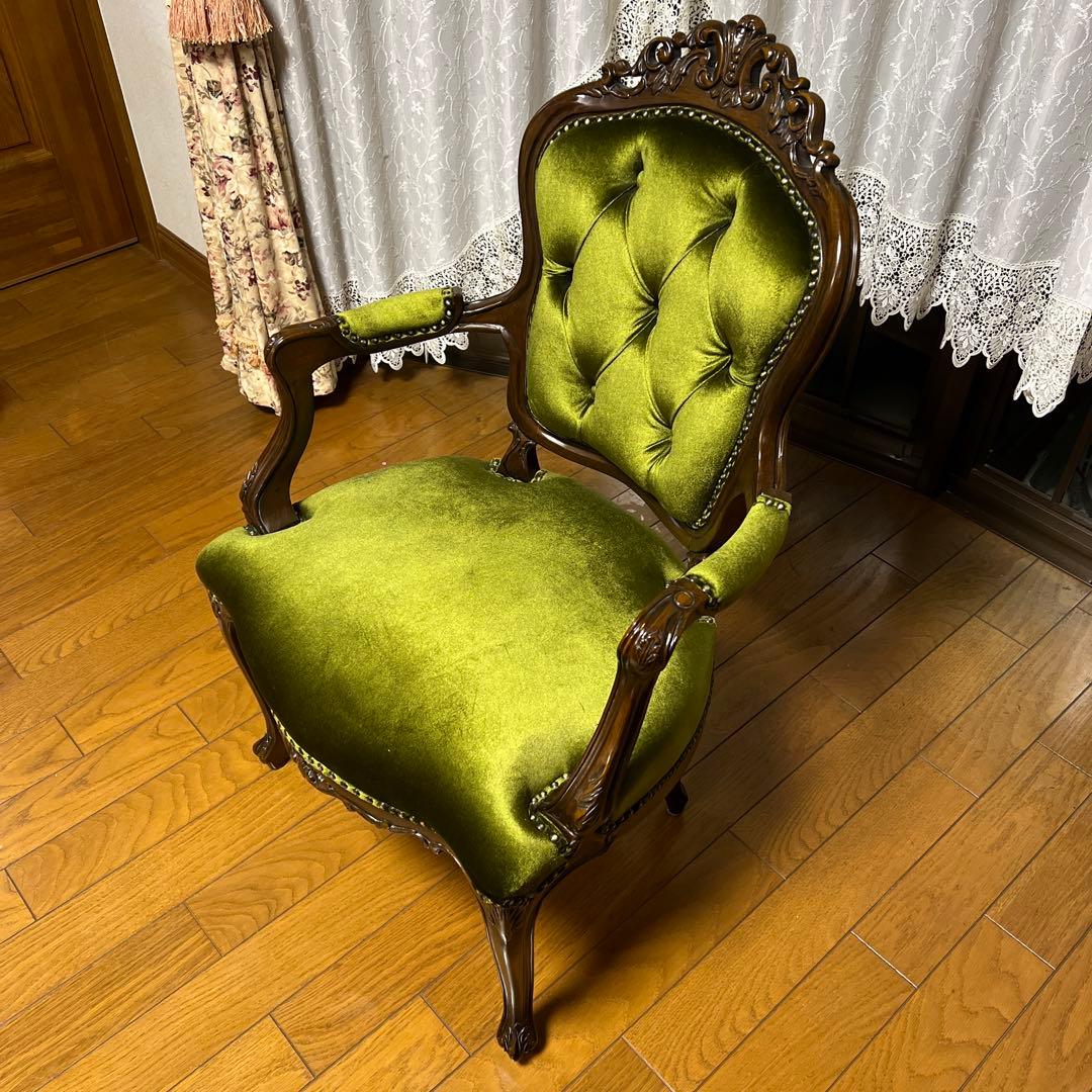グリーンベルベットダイニングチェア④