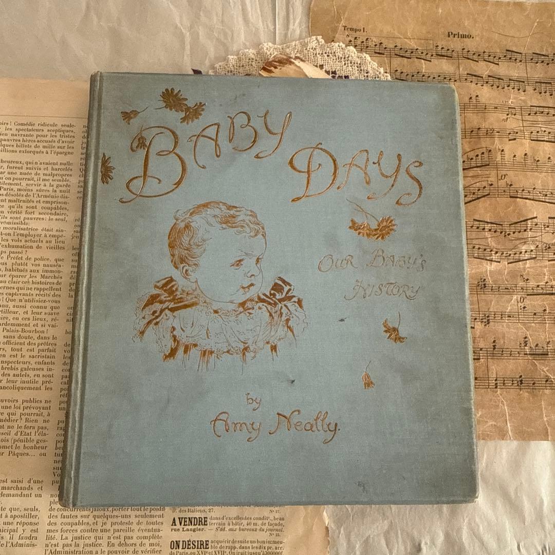 稀少1904年美しいアンティーク雑記帳ベビーアルバム洋書ジャンクジャーナル素材