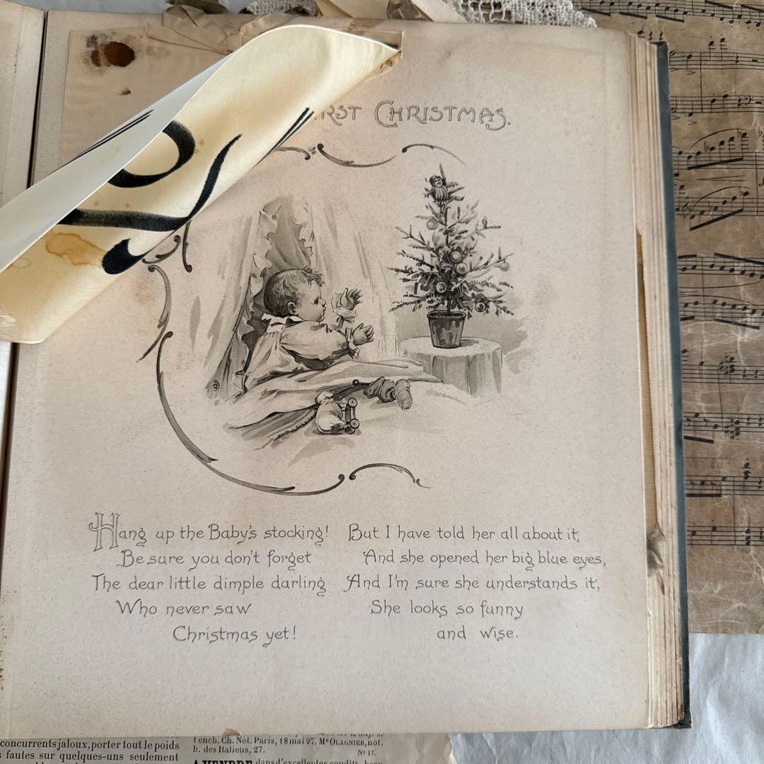 稀少1904年美しいアンティーク雑記帳ベビーアルバム洋書ジャンクジャーナル素材