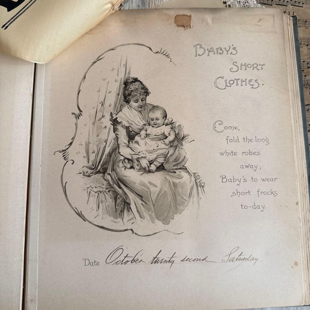 稀少1904年美しいアンティーク雑記帳ベビーアルバム洋書ジャンクジャーナル素材