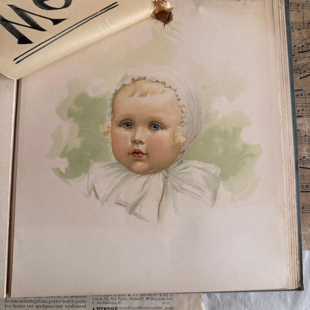 稀少1904年美しいアンティーク雑記帳ベビーアルバム洋書ジャンクジャーナル素材