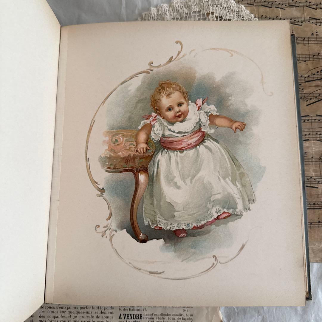 稀少1904年美しいアンティーク雑記帳ベビーアルバム洋書ジャンクジャーナル素材