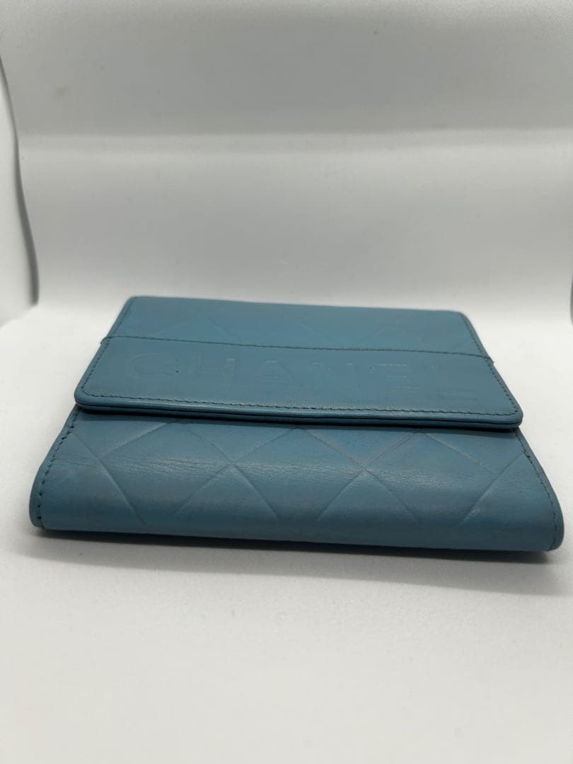 正規品 希少 シャネル CHANEL 二つ折り ミニ 財布 ロゴ ブルー/626