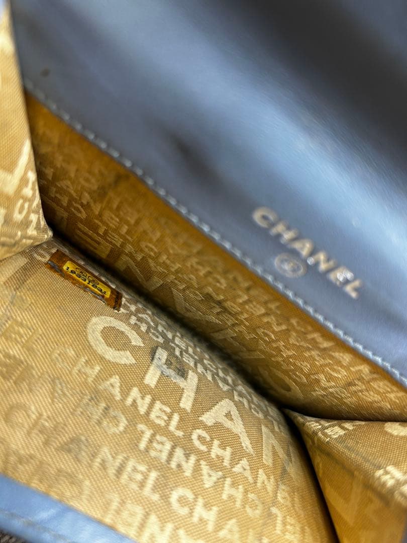 正規品 希少 シャネル CHANEL 二つ折り ミニ 財布 ロゴ ブルー/626